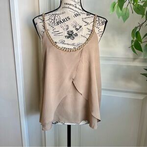 Top Chic Chain Strap Layered Open Back Tank Top Tan Sz M